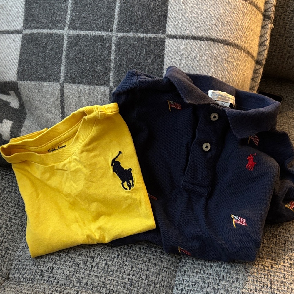 Ralph Lauren Yellow Tee & Navy Polo Set with Embroidered Logos 18 months